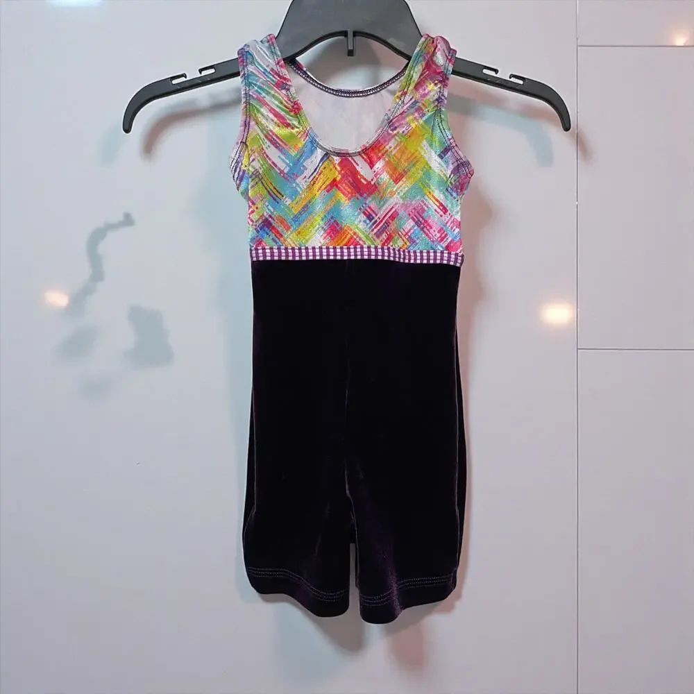 GK Girl's Toddler Gymnastic Suit Leotard Purple Velvet Size 3-4T Child Bodysuit